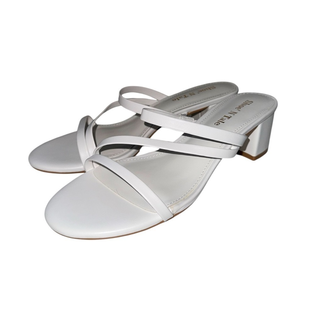 Shoe’N Tale White Strappy Chunky Block Sandal Heels Bridal Wedding New 8 Women’s